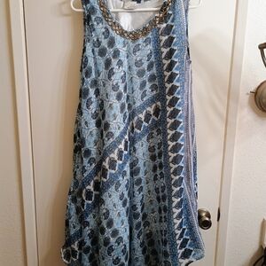 Blue Patterned Sleeveless Dress